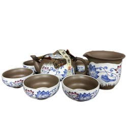 Blue And White Porcelain Large Flower Kungfu Tea Sets