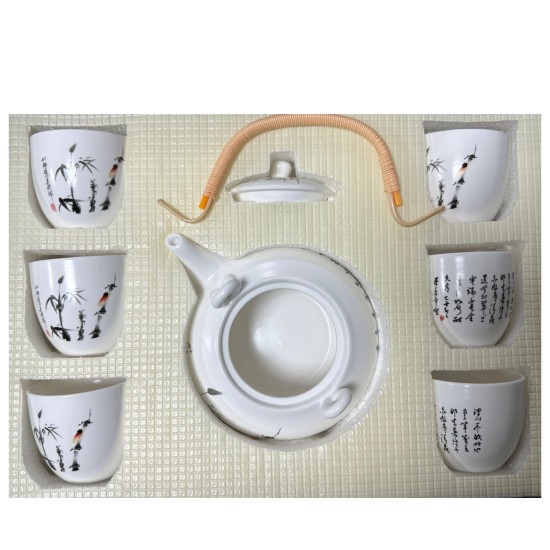 Chinese Calligraphy White Porcelain Kungfu Tea Sets