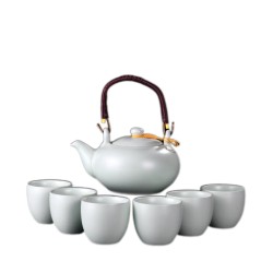 Light Celadon With Line Pattern  Pot With Handle Kungfu Tea Sets