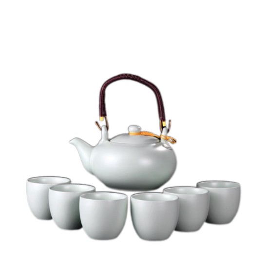 Light Celadon With Line Pattern  Pot With Handle Kungfu Tea Sets