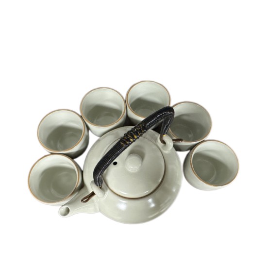 Light Celadon With Line Pattern  Pot With Handle Kungfu Tea Sets