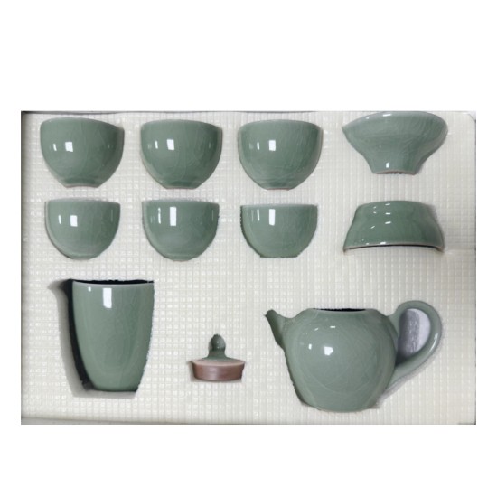 Line Pattern Dark Celadon Kungfu Tea Sets