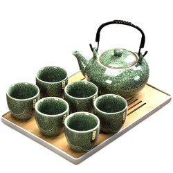 Ice Crackle Dark Green Porcelain Handle Pot Kungfu Tea Sets