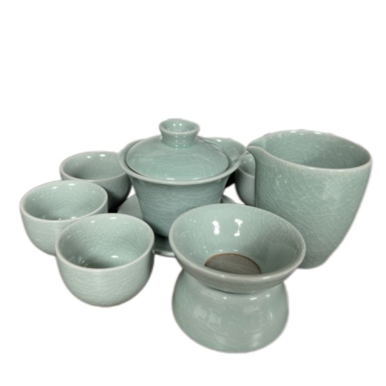 Simple Line Pattern Light Celadon Kungfu Tea Sets