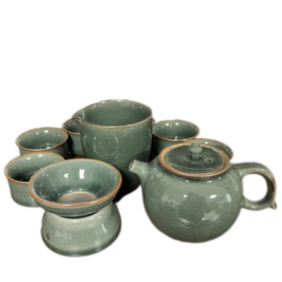 Simple Line Pattern Deep Celadon Kungfu Tea Sets