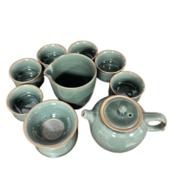 Simple Line Pattern Deep Celadon Kungfu Tea Sets